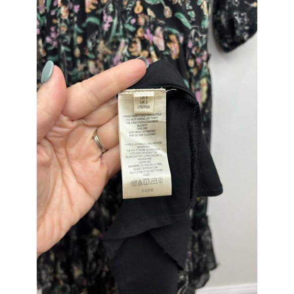 Free People Cassis Printed Chiffon Midi Dress Flowy Ruffles Floral Black Small - Picture 6 of 12
